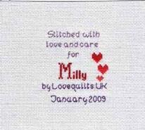 Cross stitch square for Milly P's quilt