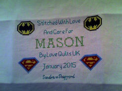 Cross stitch square for Mason C's quilt