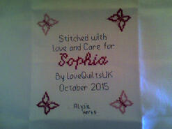 Cross stitch square for Sophia C's quilt