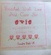 Cross stitch square for Evie H's quilt