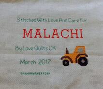 Cross stitch square for Malachi L's quilt