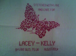 Cross stitch square for Lacey-Kelly's quilt
