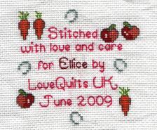 Cross stitch square for Ellice H's quilt