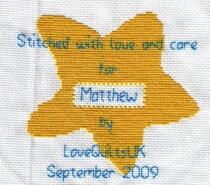 Cross stitch square for Matthew C's quilt