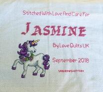 Cross stitch square for Jasmine W's quilt