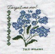 Cross stitch square for Forget-Me-Not Quilt's quilt