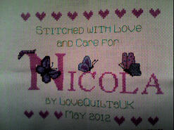 Cross stitch square for Nicola H's quilt