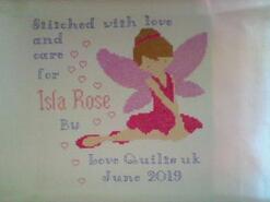 Cross stitch square for Isla-Rose's quilt