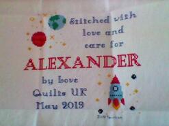 Cross stitch square for Alexander D's quilt