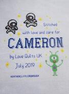 Cross stitch square for Cameron A's quilt