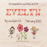 Cross stitch square for Evelyn K's quilt