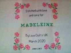 Cross stitch square for Madeleine A's quilt