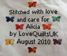 Cross stitch square for Alicia's quilt