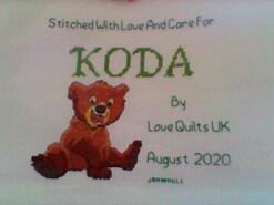 Cross stitch square for Koda Q's quilt