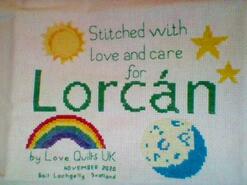 Cross stitch square for Lorcan M's quilt