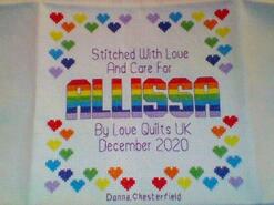 Cross stitch square for Allissa A's quilt
