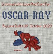 Cross stitch square for Oscar-Ray's quilt