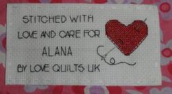 Cross stitch square for Alana B's quilt