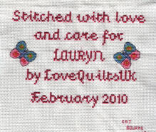 Cross stitch square for Lauryn A's quilt