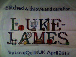 Cross stitch square for Luke-James's quilt