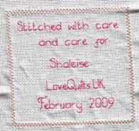 Cross stitch square for Shaleise M's quilt