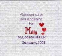 Cross stitch square for Milly P's quilt