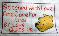 Cross stitch square for Lucas O's quilt