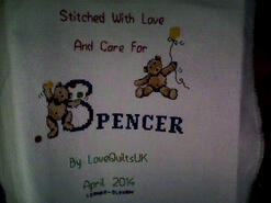 Cross stitch square for Spencer M's quilt