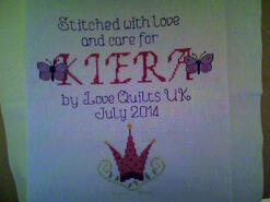 Cross stitch square for Kiera L's quilt