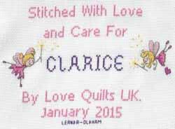 Cross stitch square for Clarice P's quilt
