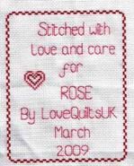 Cross stitch square for Rose P's quilt