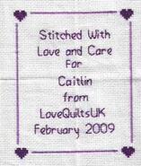 Cross stitch square for Caitlin M's quilt