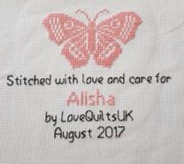 Cross stitch square for Alisha C's quilt
