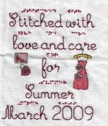 Cross stitch square for Summer P's quilt