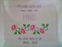 Cross stitch square for Paris N's quilt