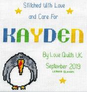 Cross stitch square for Kayden S's quilt