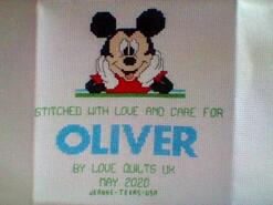 Cross stitch square for Oliver W's quilt
