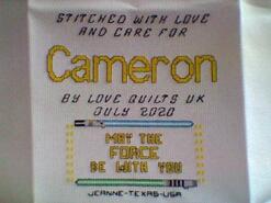 Cross stitch square for Cameron's quilt