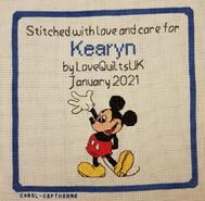 Cross stitch square for Kearyn A's quilt