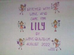 Cross stitch square for Lily M's quilt
