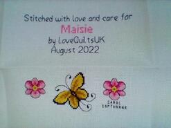 Cross stitch square for Maisie W's quilt