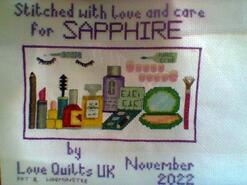 Cross stitch square for Sapphire R's quilt