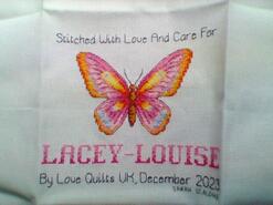 Cross stitch square for Lacey-Louise's quilt
