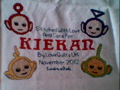 Cross stitch square for Kieran M's quilt