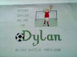 Cross stitch square for Dylan G's quilt