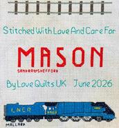 Cross stitch square for Mason F's quilt