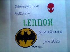 Cross stitch square for Lennox L's quilt