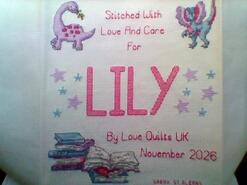 Cross stitch square for Lily W's quilt