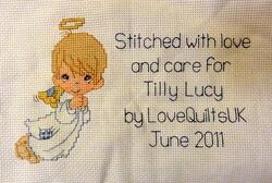 Cross stitch square for Tilly Lucy's quilt