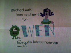 Cross stitch square for Owen M's quilt